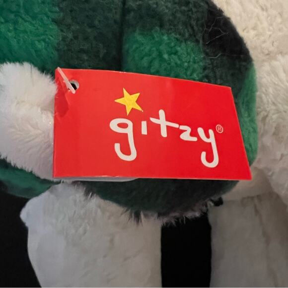 Gitzy White Stuffed Plush Bear Animal Green Buffalo Plaid Winter Hat Ear Flaps - Picture 7 of 8